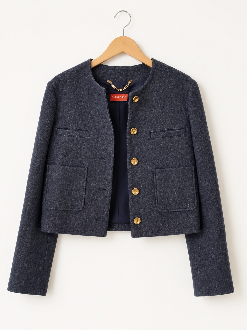 Altuzarra Navy Denim Cropped Jacket